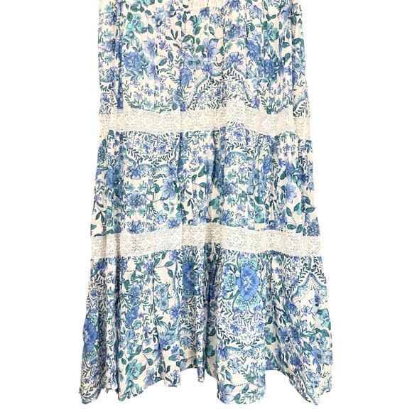 Johnny Was Aster Tiered Midi Dress White Blue Floral XL 100% Linen Boho - Picture 7 of 12